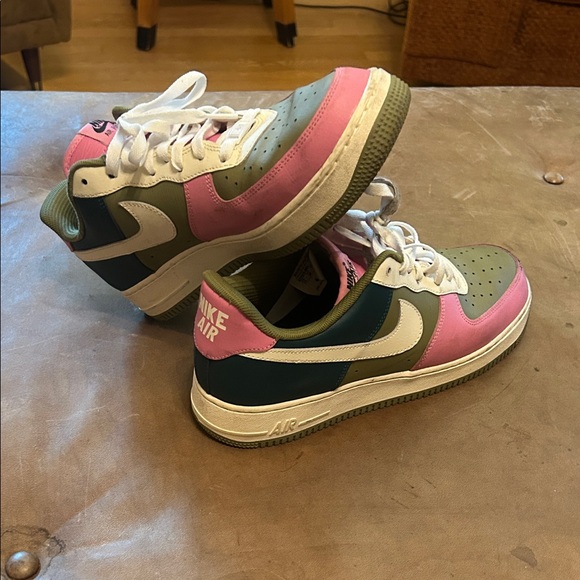 Nike Air Force Sneakers in Pink, Olive, and White - Picture 1 of 4